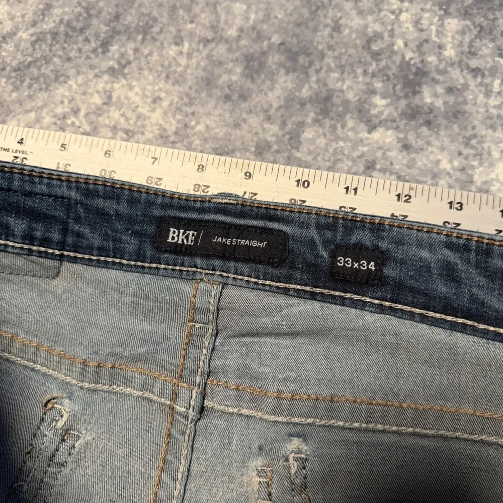 Buckle BKE Jake Straight Leg Jeans Mens 33x34 Medium Wash Blue Contrast Stitch